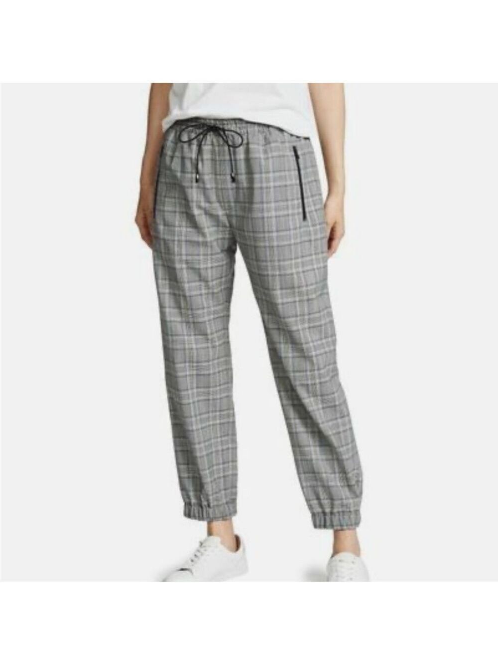 Milly Wool Gray Plaid Drawstring Jogger Pants SZ  Medium